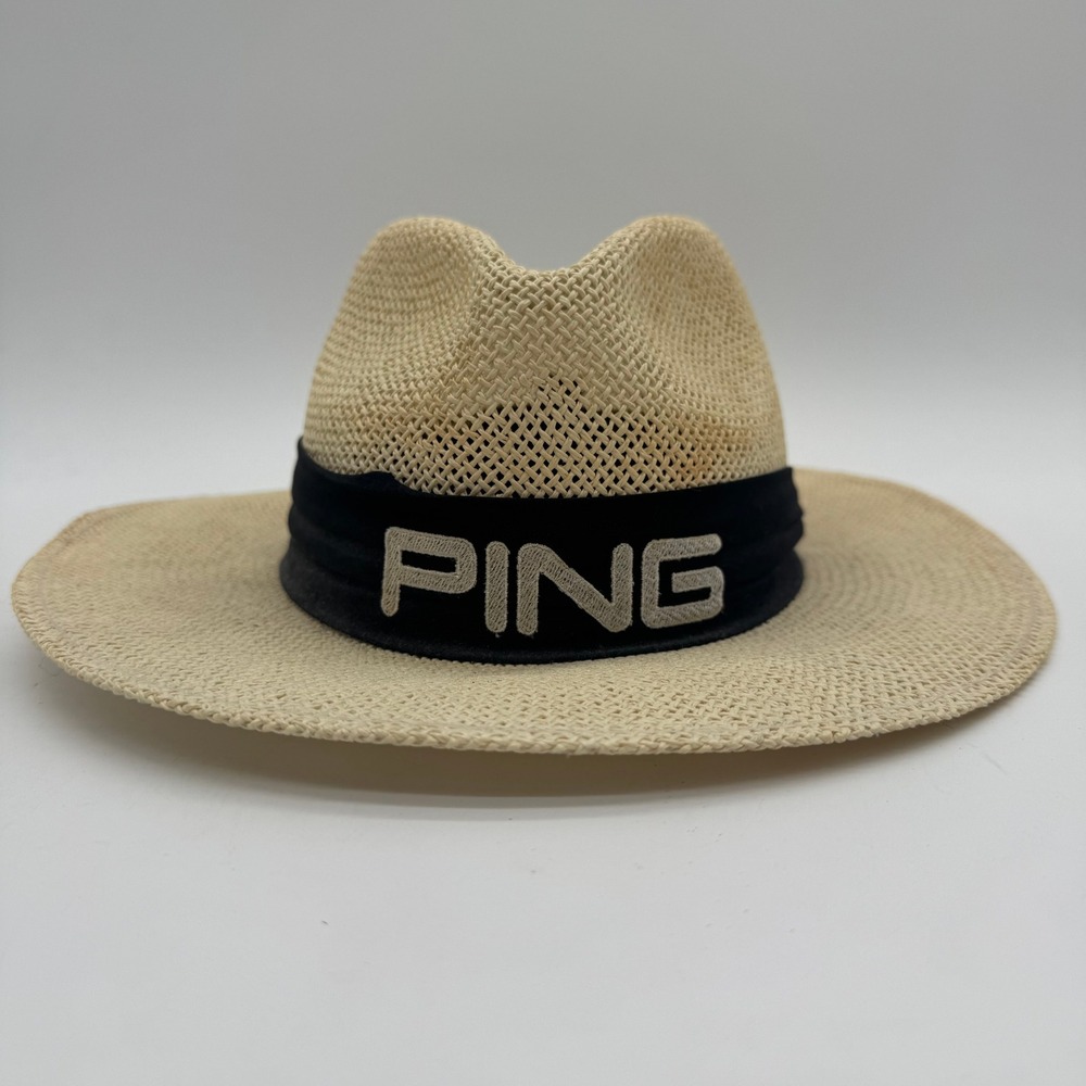 PING by Karsten Golf Straw Hat Medium Made in USA Wide Brim Embroidered Logo